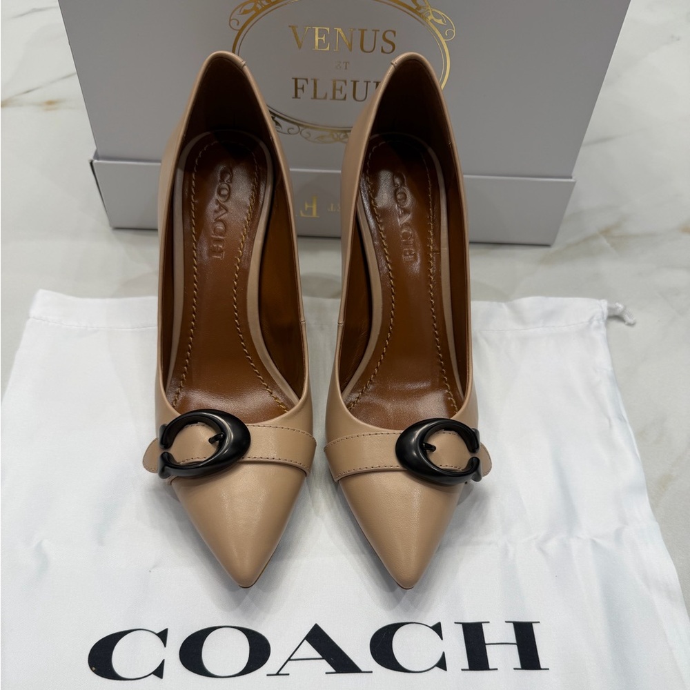 Coach Beige Leather Heels with Black Accent 6.5